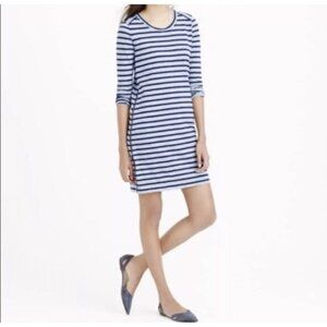 J. Crew Womens Striped Tee Shirt Dress Side Zippers 100% Cotton Blue Gray SZ XS